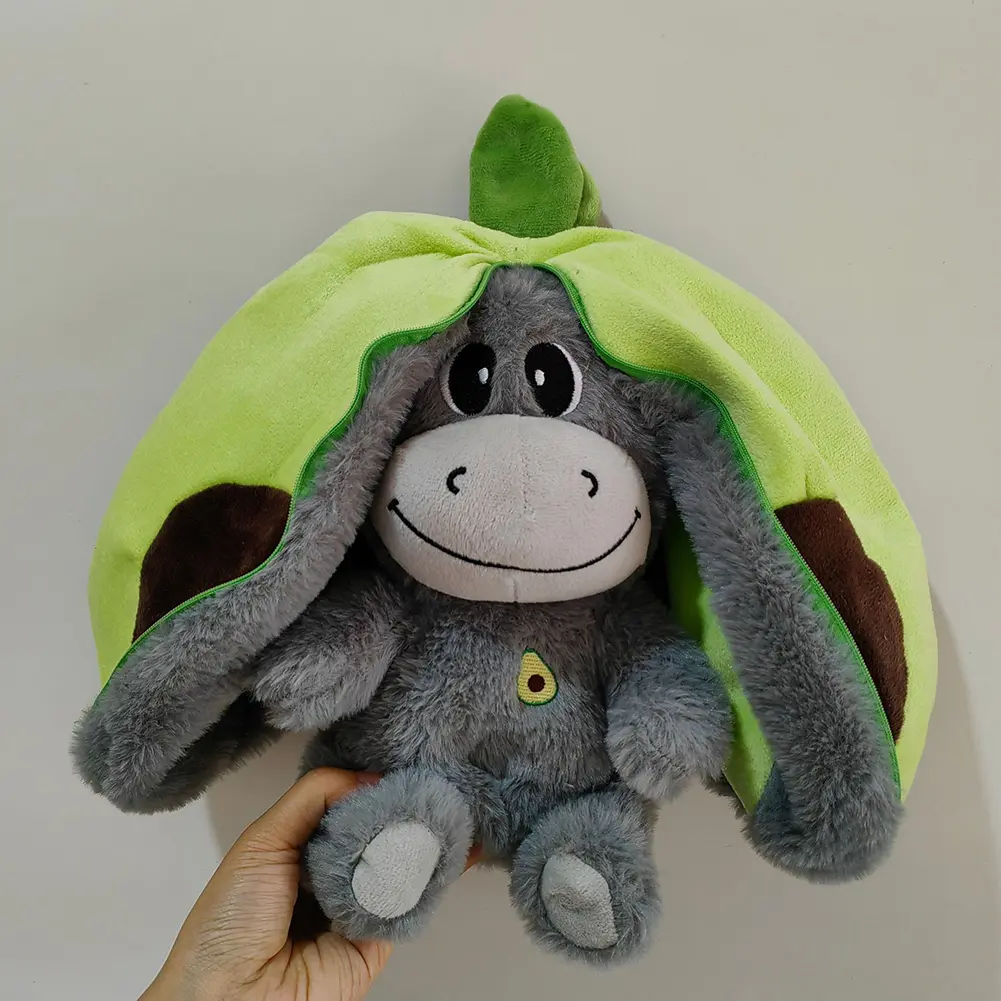 30CM Strawberry Donkey Plush Doll Breathing Music Lighting Plush Toys Into Fruit Transform Cute Baby Sleeping Stuffed Fluffy Toy