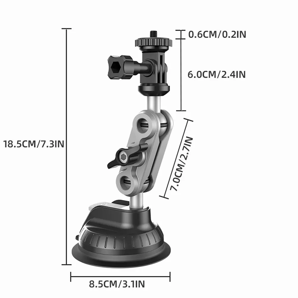 Action Camera Dash Cam Phone Car Mount 1/4 Inch Camera Car Suction Mount 360 Adjustable for Gopro Insta360 DSLR Action Camera