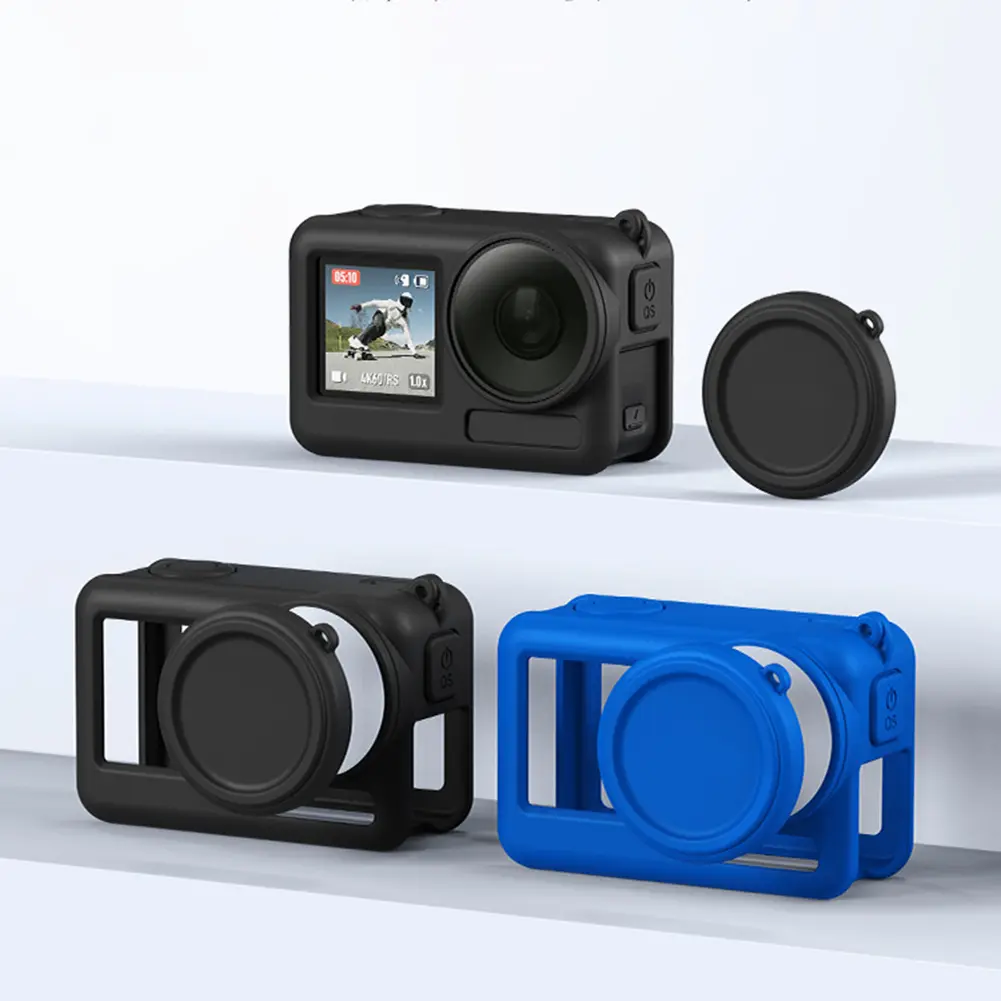 Silicone Camcorder Housing Case with Neck RopeFull Protective Frame Case Anti-Scratch for DJI Action 3 4 Camera Accessories