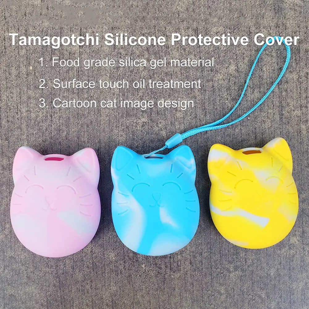 Soft Silicone Comprehensive Protection Skin with Lanyard Waterproof Cartoon Cat Shaped Scratch Proof for Tamagotchi Meets/4U/4U+