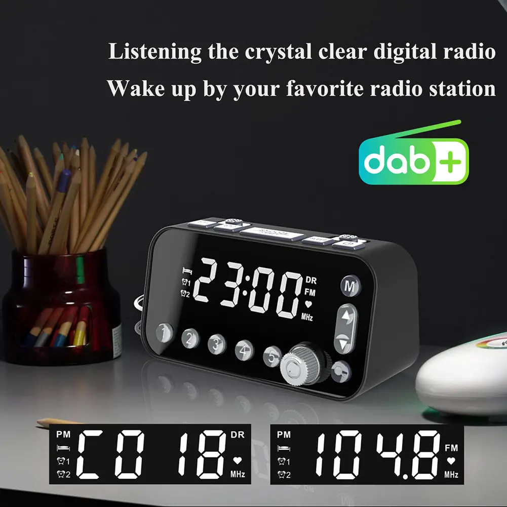 Digital Desktop Radio Alarm Clock Dual USB Charging Port LED Display DAB FM Broadcasting Radio with Antenna European