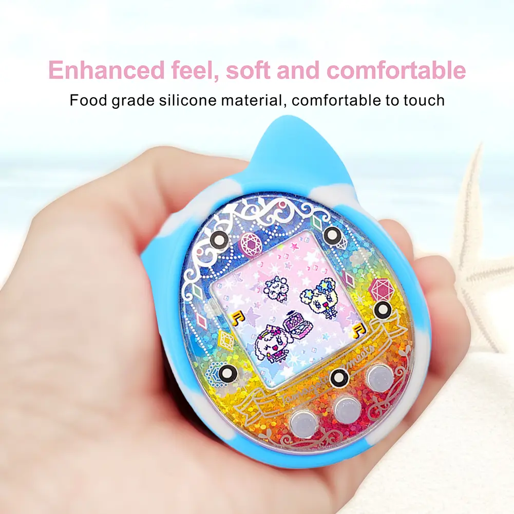 Soft Silicone Comprehensive Protection Skin with Lanyard Waterproof Cartoon Cat Shaped Scratch Proof for Tamagotchi Meets/4U/4U+