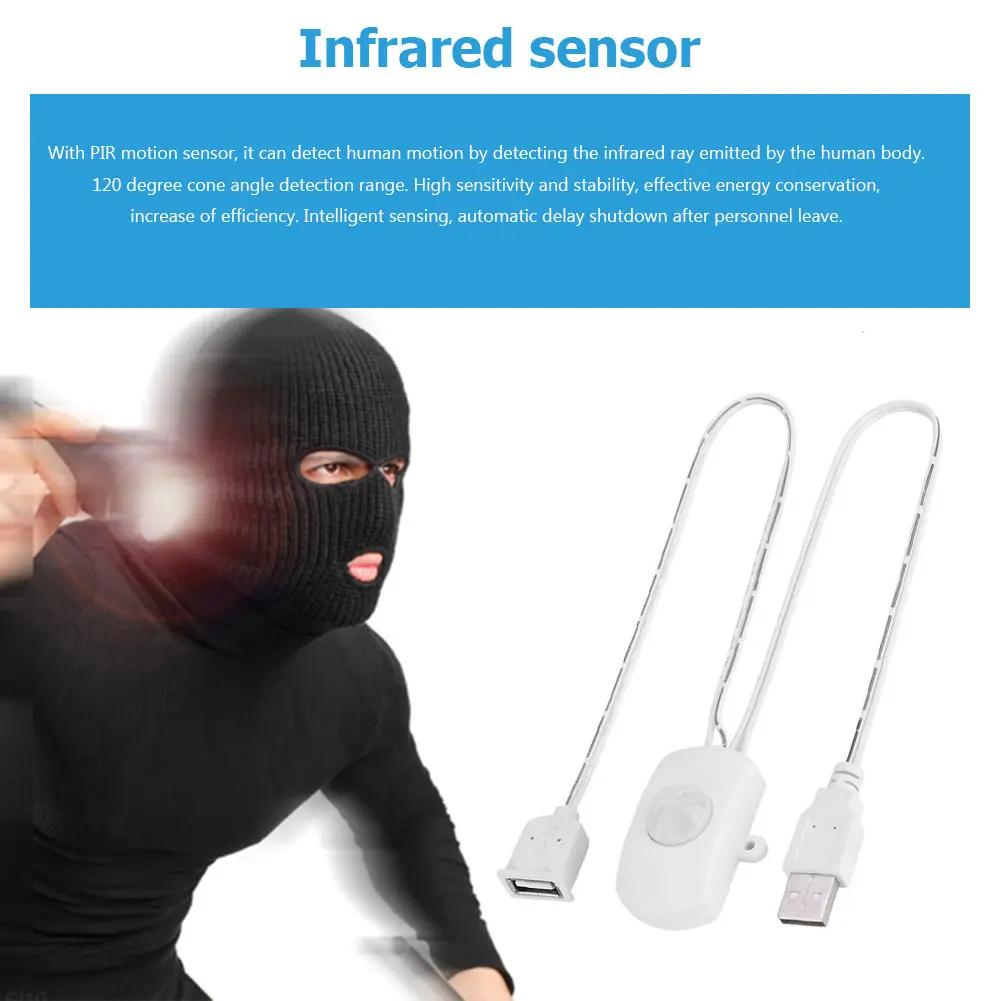 1-2PCS USB PIR Motion Sensor Switch 5A DC 5-24V Body Infrared Intelligent Sensing Detector Switch For LED Strip Light