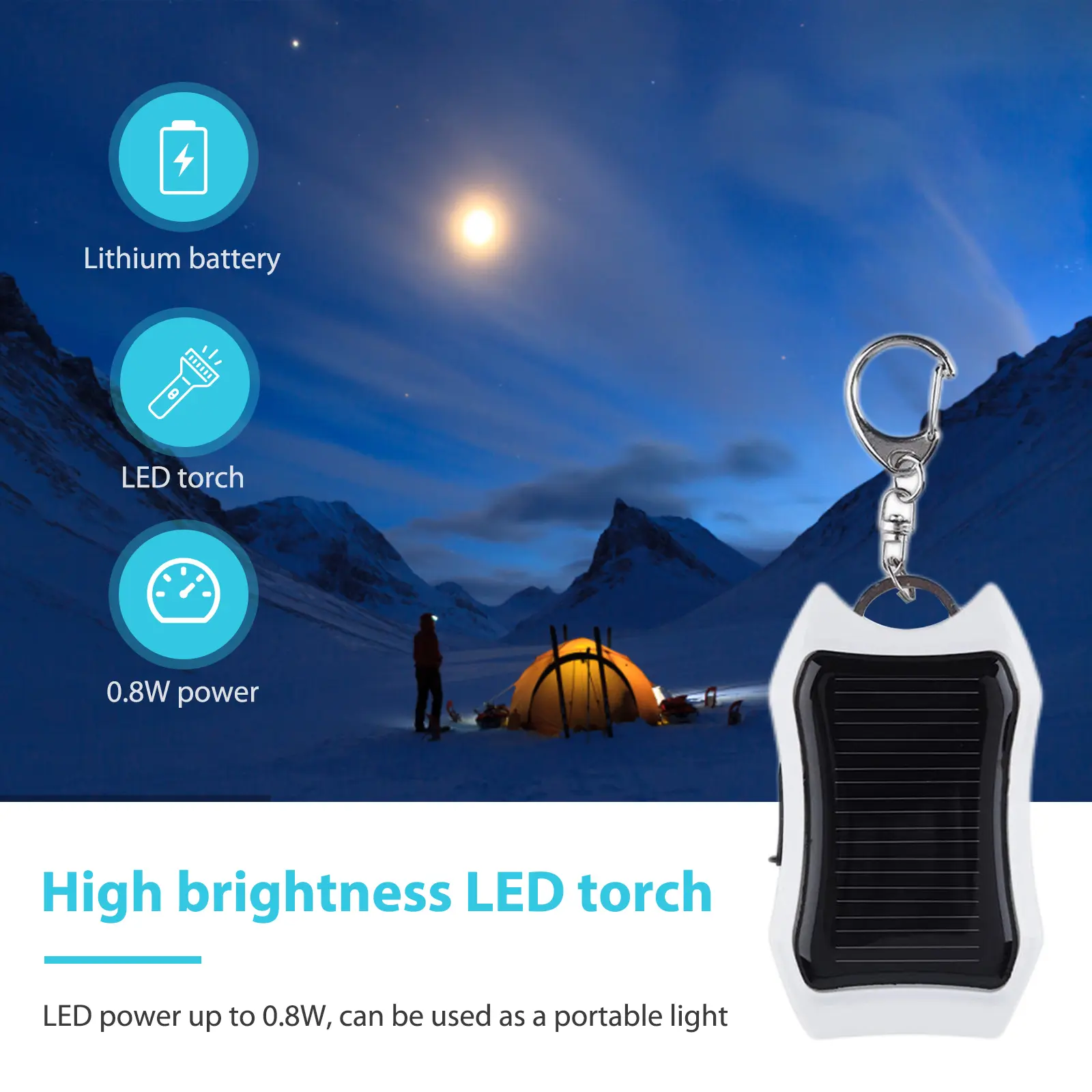 Keychain Mobile Power USB External Solar 950mAH Portable Charger Universal with 3 LED Light Charging Equipment for Hiking Travel