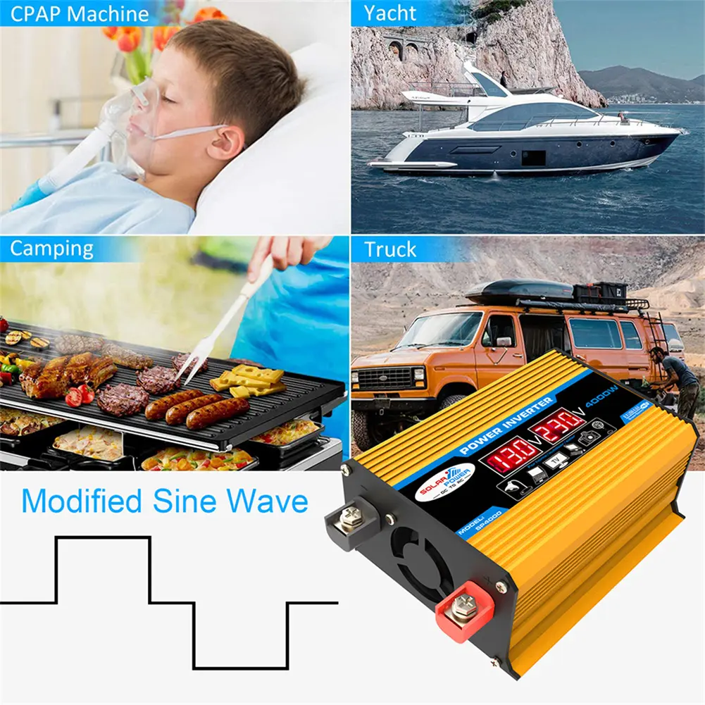 4000W Pure Sine Wave Car Power Inverter DC 12V to AC 220V 110V Voltage Transformer Dual USB Power Socket Converter for Car Home