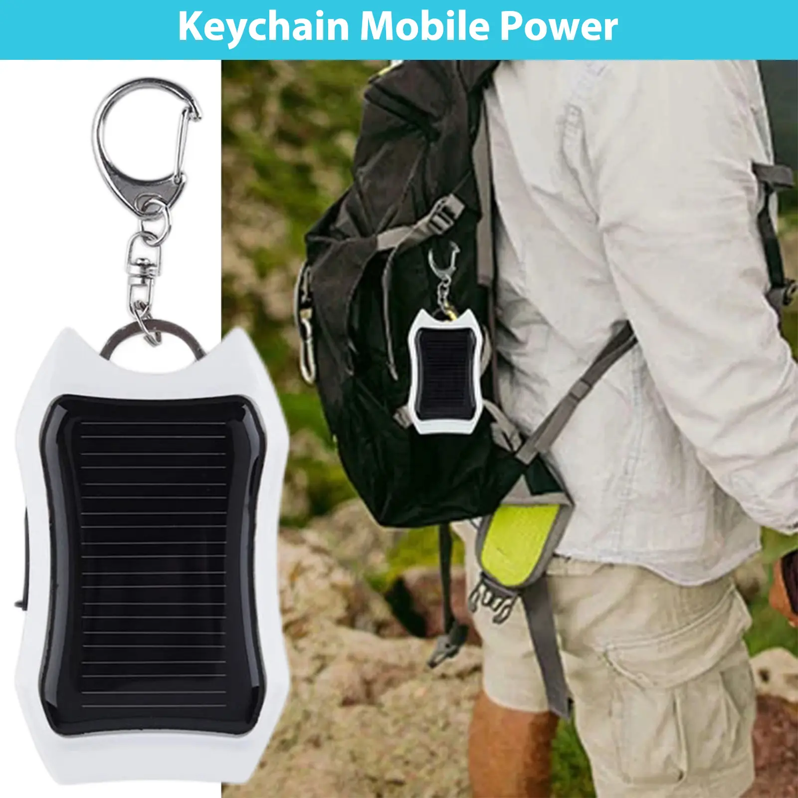 Keychain Mobile Power USB External Solar 950mAH Portable Charger Universal with 3 LED Light Charging Equipment for Hiking Travel
