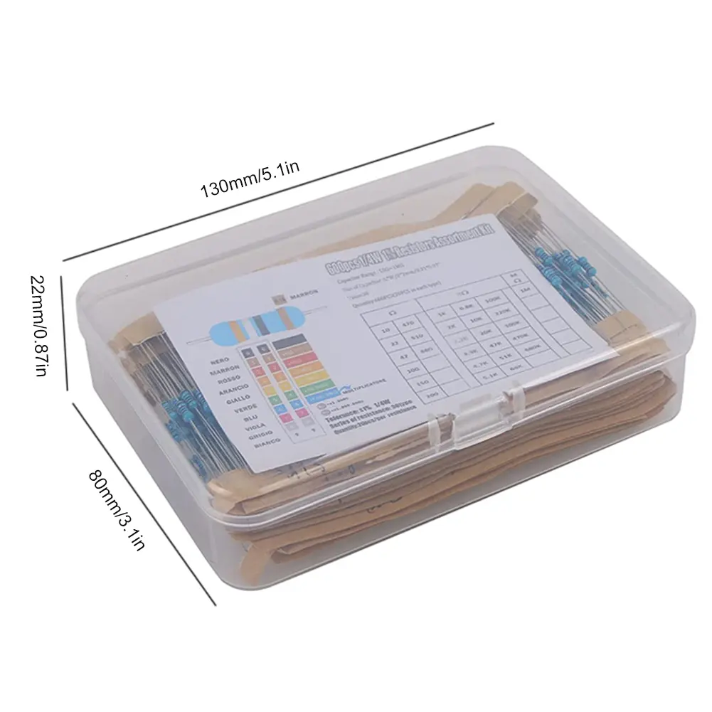 300/600pcs Mixed Metal Film Resistance Pack 10R-1M Resistance 1/4W Metal Film Resistance Assortment Kit 30 Kinds