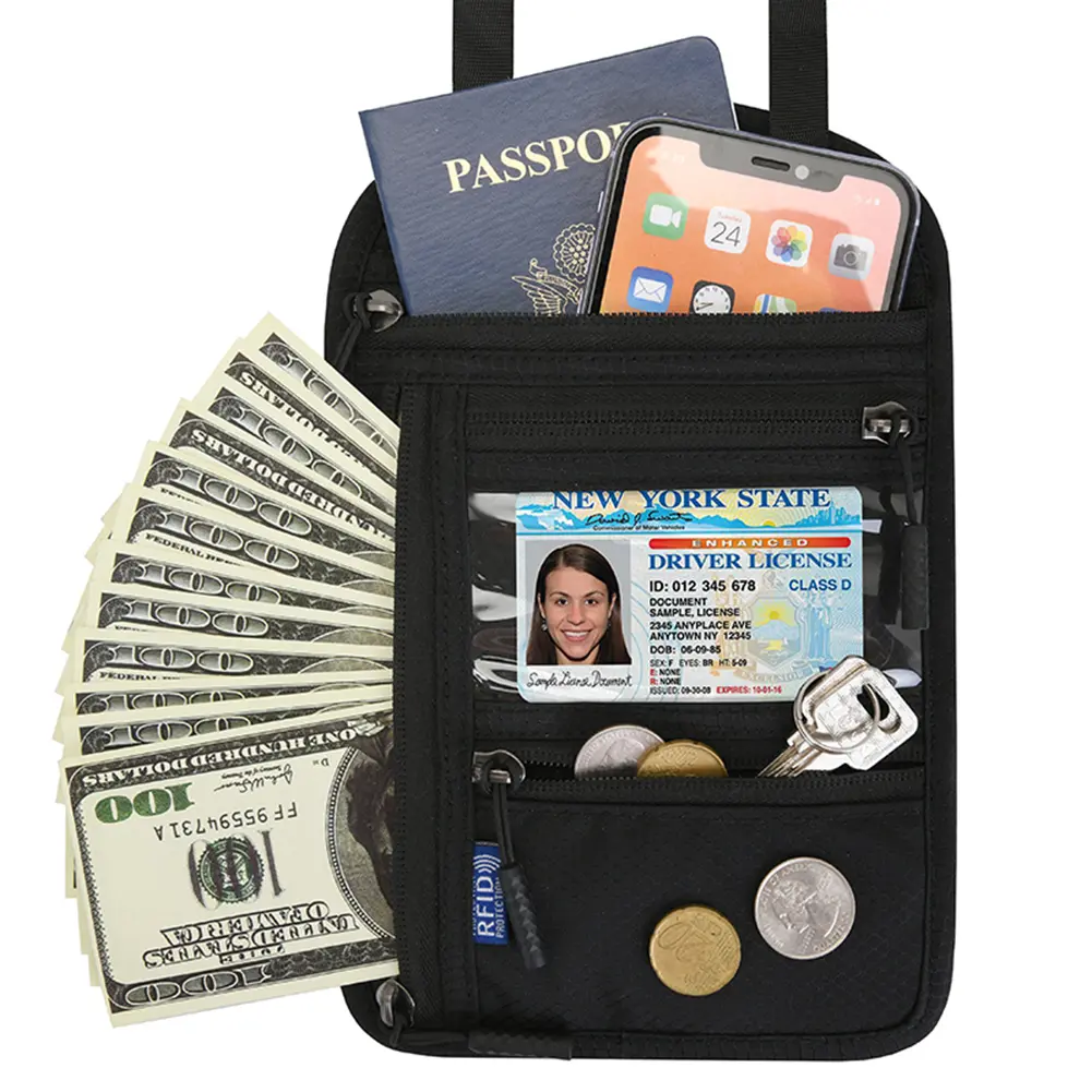 RFID Travel Passport Holder Document Organizer Shoulder Card Bag for Men Women