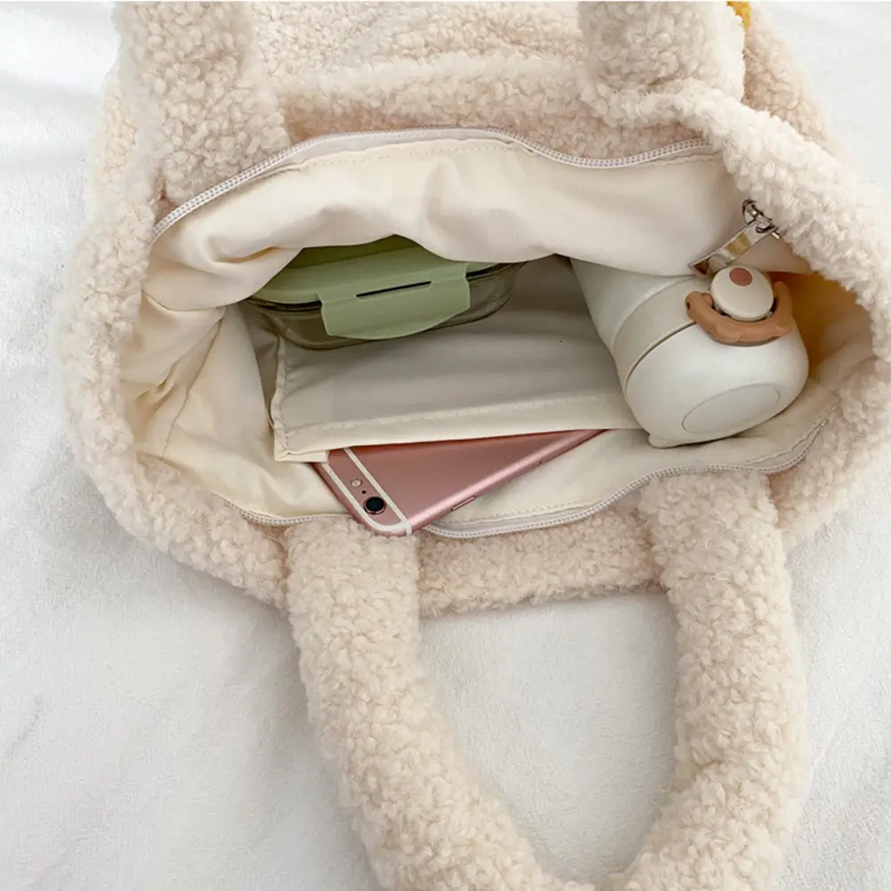 Plush Women Handbags Soft Cartoon Goose Commute Bag Casual Fashion Cute Portable Adjustable Strap Simple Warm for Shopping Party