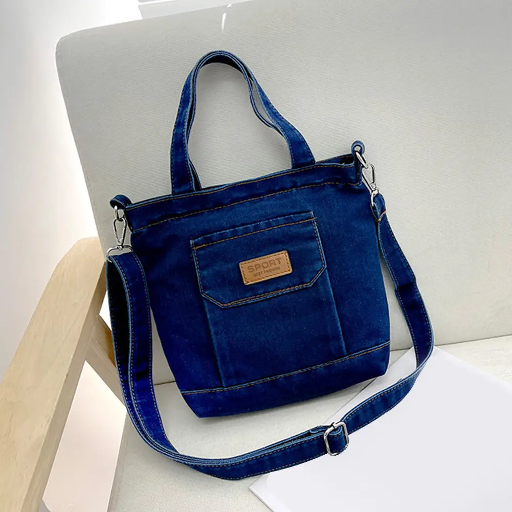 Women Stylish Tote Handbag Denim Shopper Shoulder Handbag Large Capacity Adjustable Straps with Pockets Daily Handbag and Purse