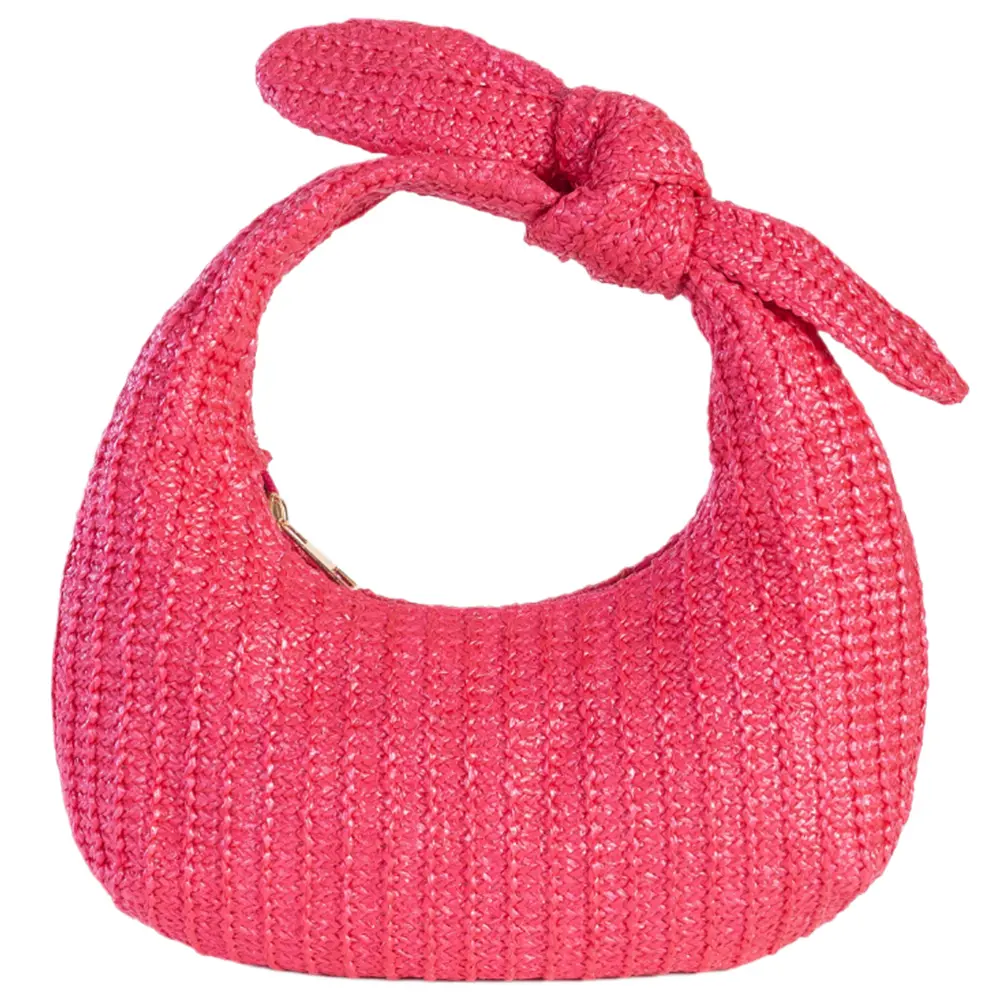 Women Knotted Straw Clutch Purse with Bow Summer Beach Handbag Zipper Closure Woven Clutch Bag for Formal Party Wedding