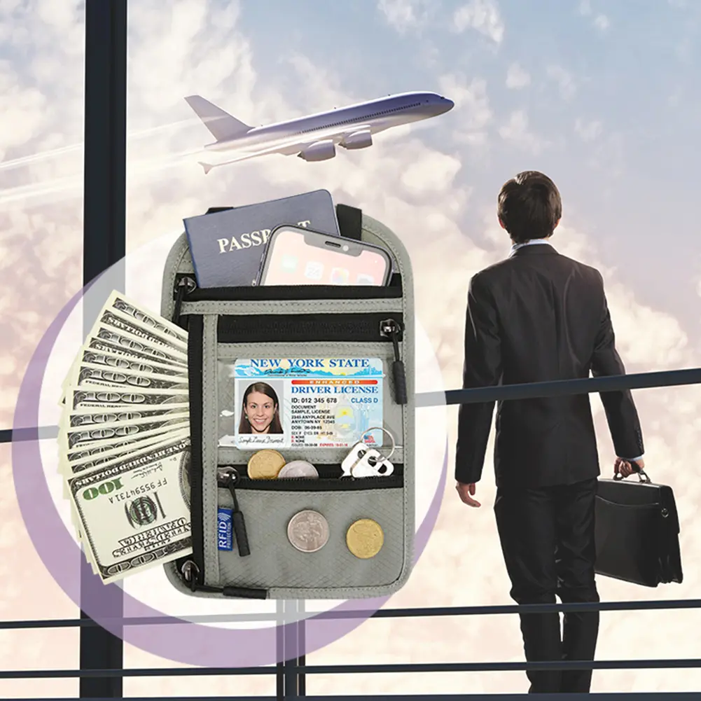 RFID Travel Passport Holder Document Organizer Shoulder Card Bag for Men Women