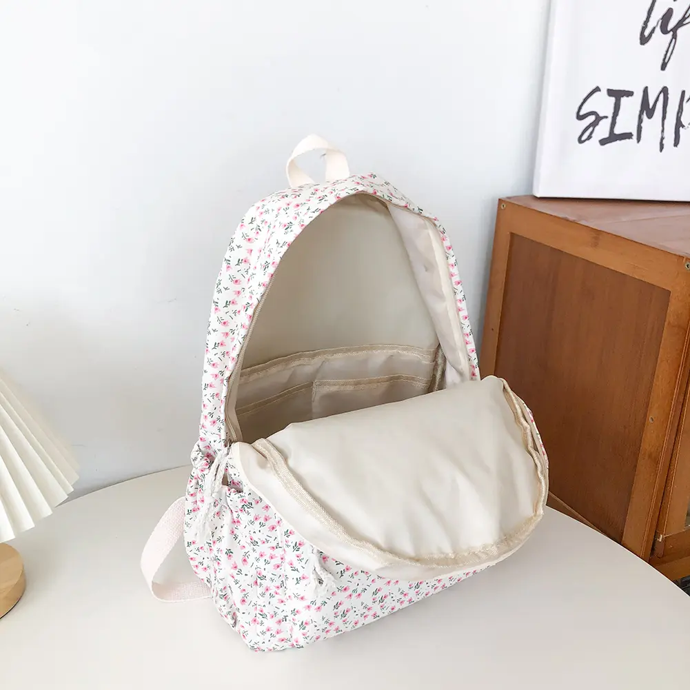 Women College Student Backpack Large Capacity Simple Floral Backpack Adjustable Strap Travel Laptop Rucksack Teenage Girl Bag