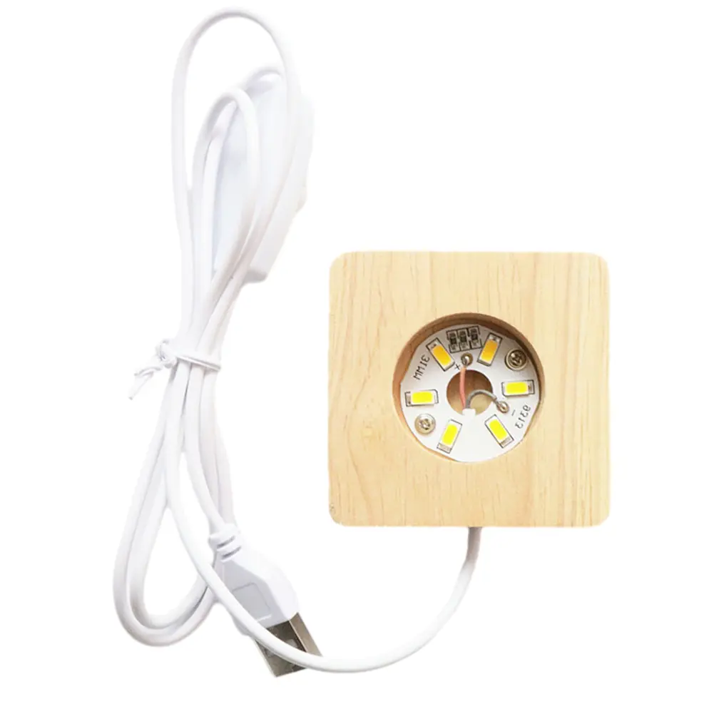 10-1pcs 8cm LED Light Display Base 6 LED Crystal Lighted Pedestal Square Warm Light Non-fire Scented Night Light Wooden Bases