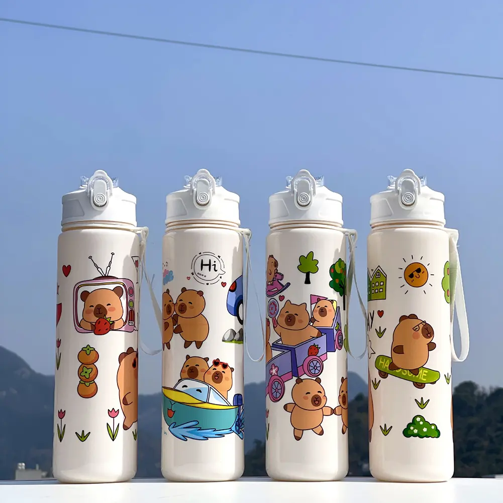 800M/700ml Capybara Water Bottle Visually Appealing Bear Water Bottle with Straw & Handle for Outdoor Sports & Fitness BPA Free