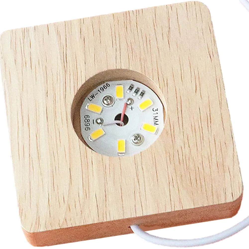 10-1pcs 8cm LED Light Display Base 6 LED Crystal Lighted Pedestal Square Warm Light Non-fire Scented Night Light Wooden Bases