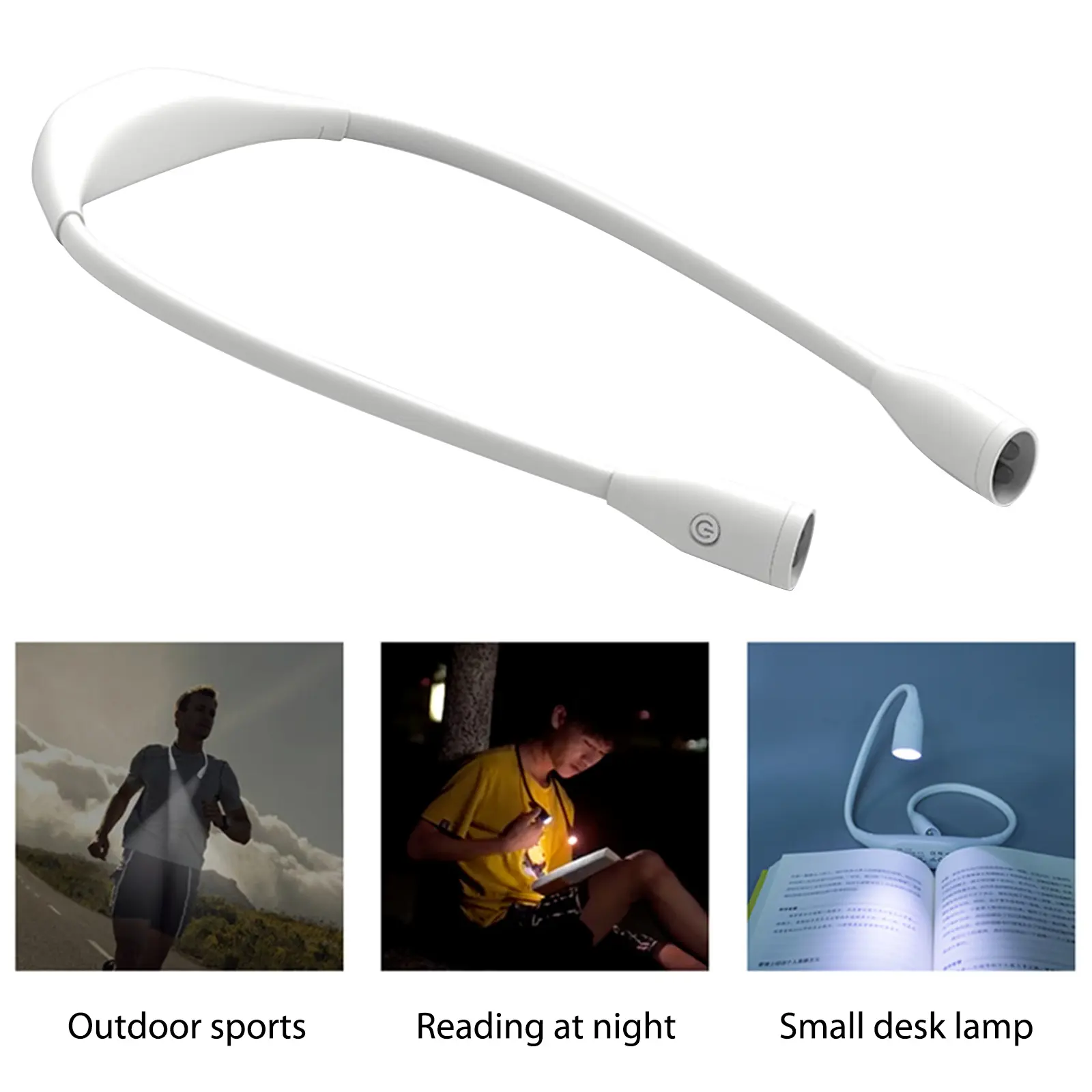 USB LED Book Light Rechargeable Night Run Lamp Stepless Dimming Flashlight 360-degree Adjustment Hands Free for Outdoor Lighting