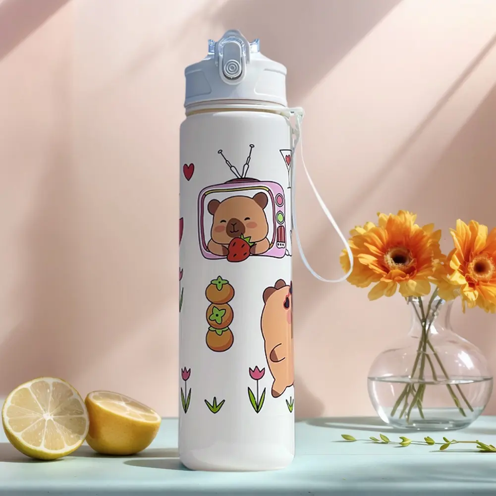 800M/700ml Capybara Water Bottle Visually Appealing Bear Water Bottle with Straw & Handle for Outdoor Sports & Fitness BPA Free
