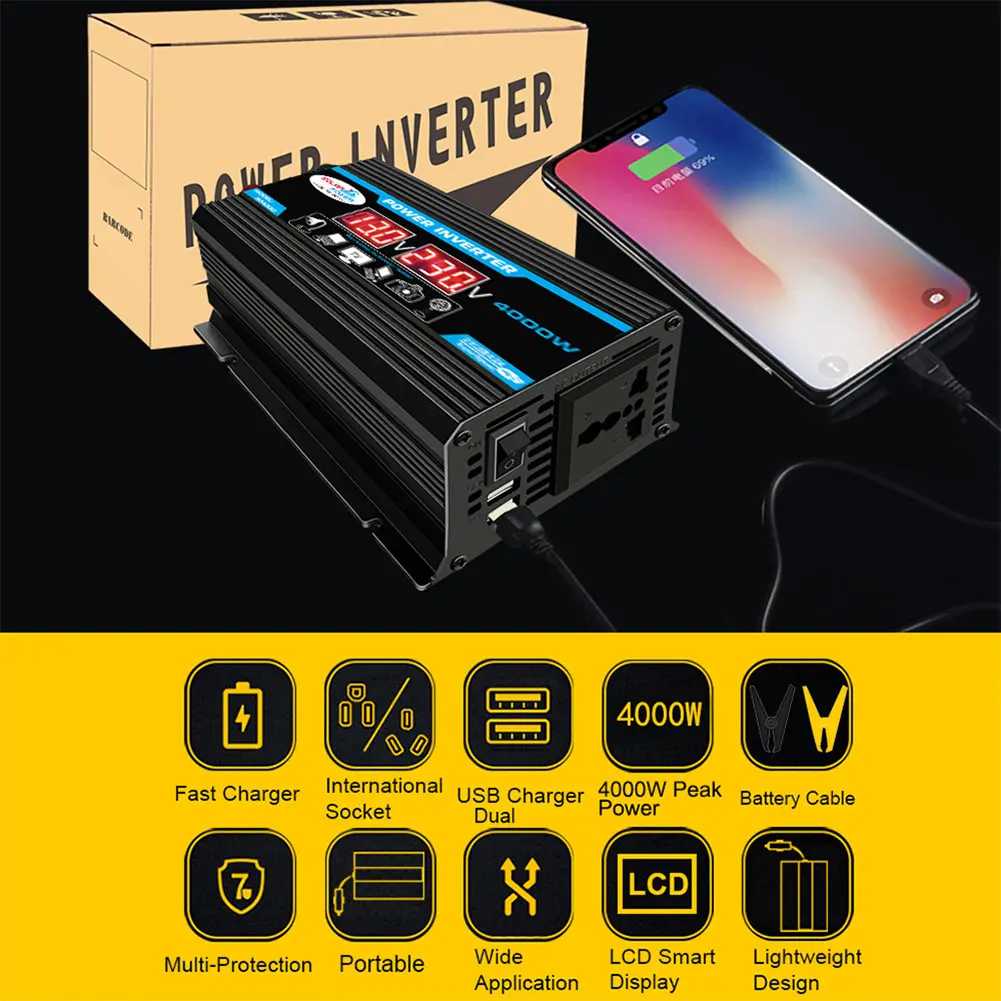 Car Charger Converter Dual LCD Digital Display Power Inverter Car Charge Converter for Auto Steamboat Accessories