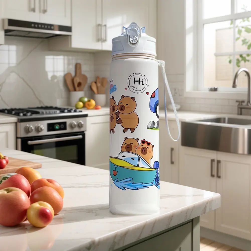 800M/700ml Capybara Water Bottle Visually Appealing Bear Water Bottle with Straw & Handle for Outdoor Sports & Fitness BPA Free