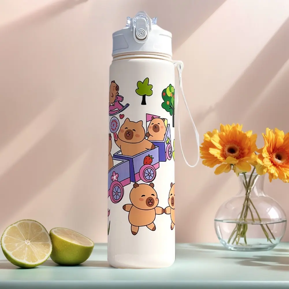 800M/700ml Capybara Water Bottle Visually Appealing Bear Water Bottle with Straw & Handle for Outdoor Sports & Fitness BPA Free