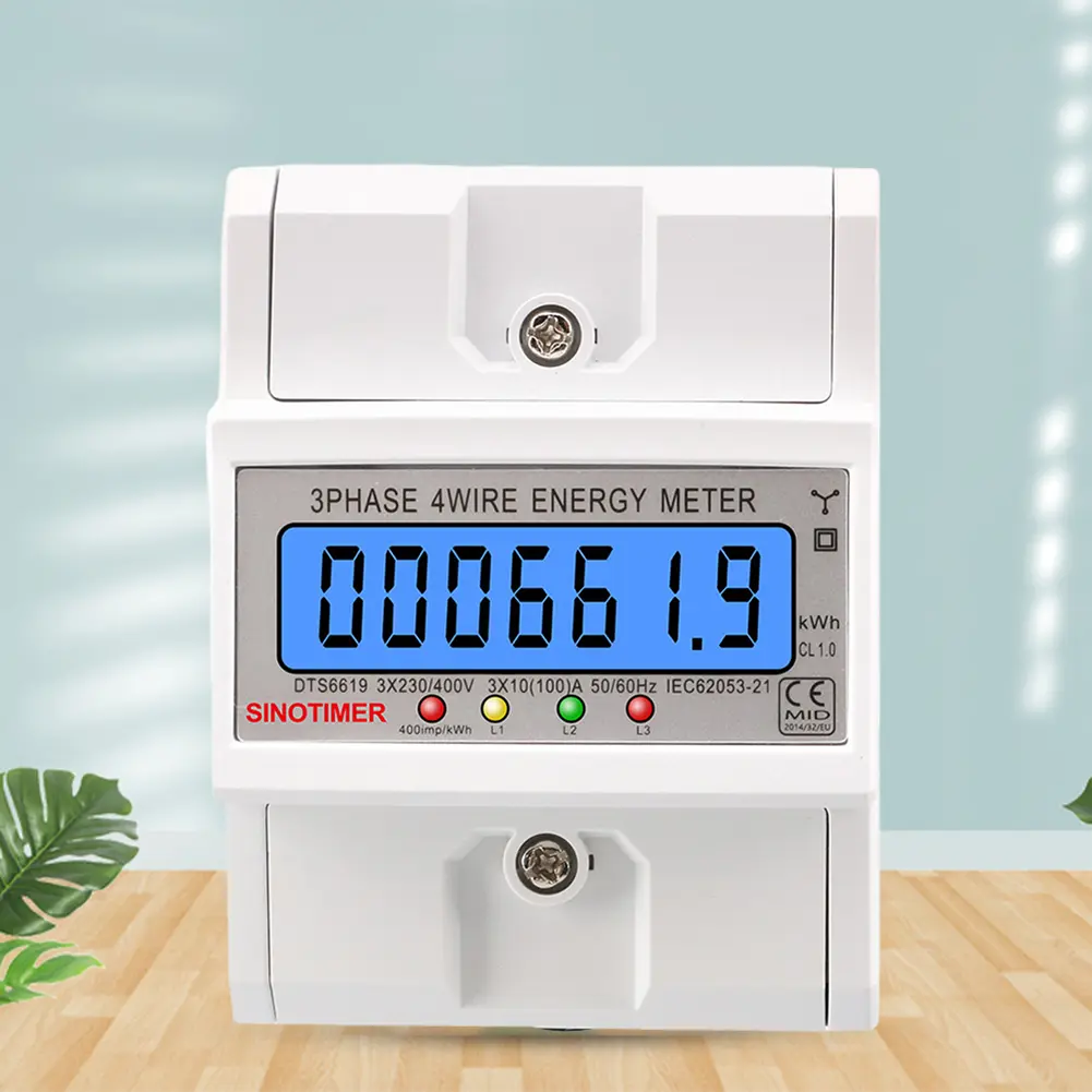 Electric Energy Meter Three Phase LCD Digital Display DIN Rail Mounting 4- Wires Electric Meter Wattmeter AC 3*230/400V 50Hz