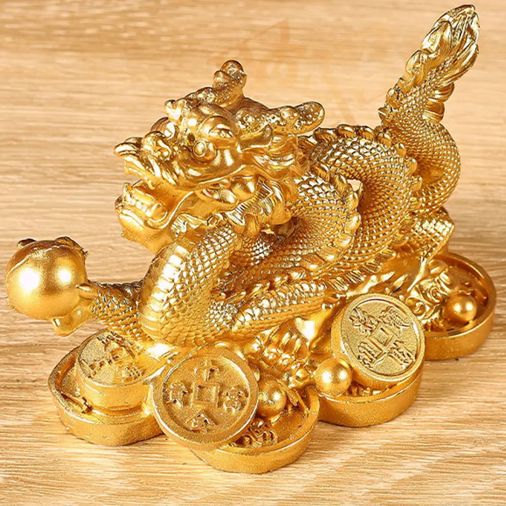 Chinese Auspicious Money Dragon Statuette Resin Sculpture Feng Shui Decoration Home Living Room Bedroom Office Desktop Figurines