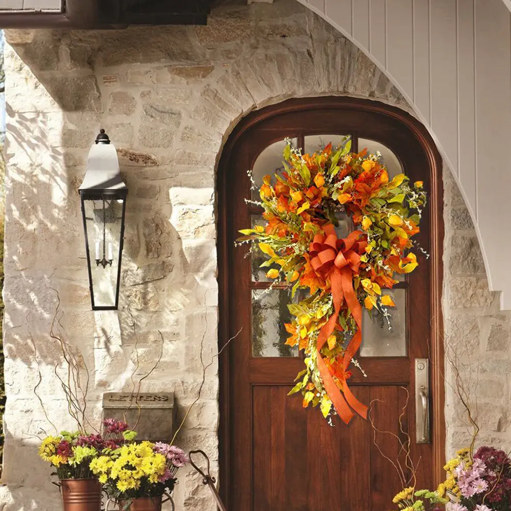 Thanksgiving Doorplate Garland Party Supplies Maple Leaf Farmhouse Wreath Scene Layout Perfect Ornament for Wedding Stage Office