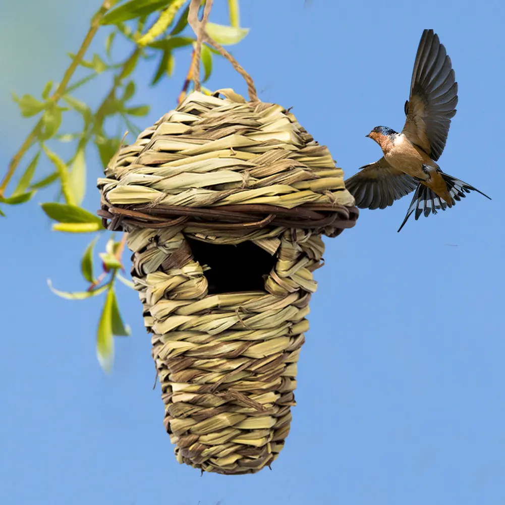 Bird Cage Ventilated Natural Grass Bird House Comfortable Resting Place Weaved Hanging Parrot Nest Houses Outdoor Decoration