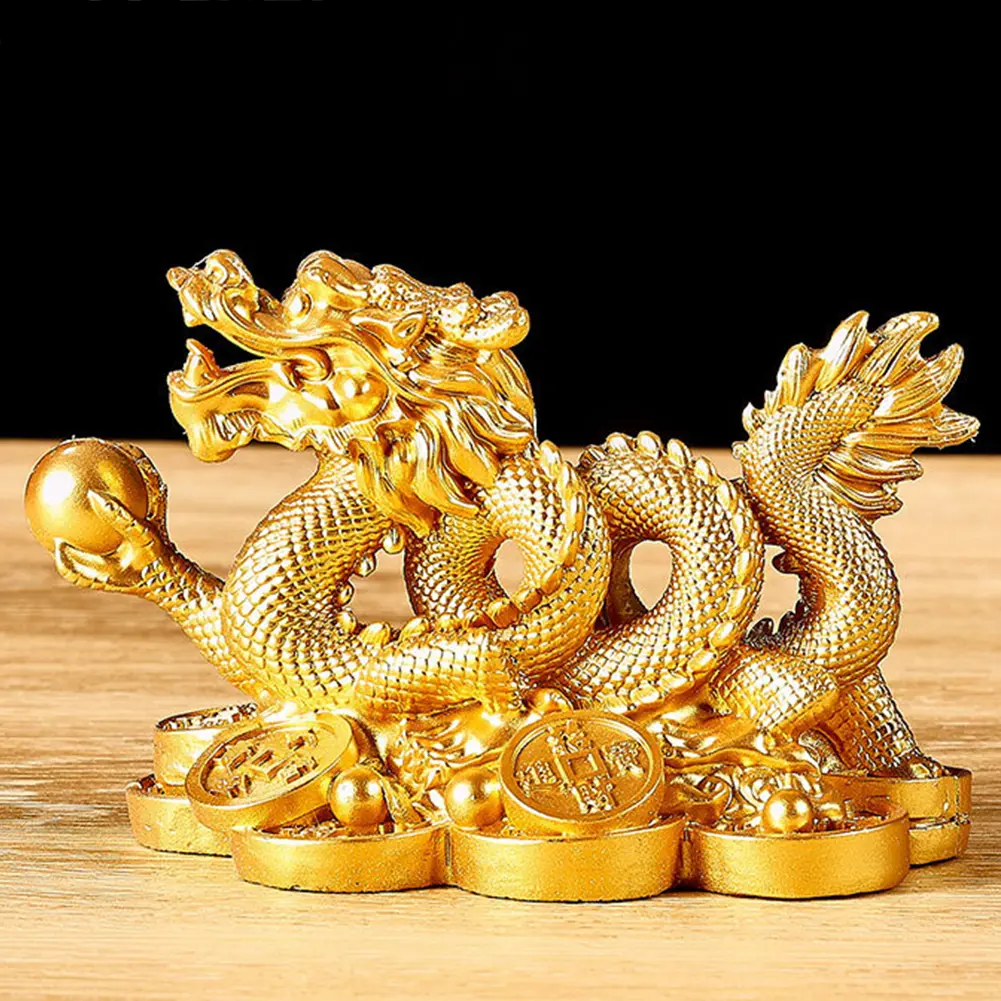 Chinese Auspicious Money Dragon Statuette Resin Sculpture Feng Shui Decoration Home Living Room Bedroom Office Desktop Figurines