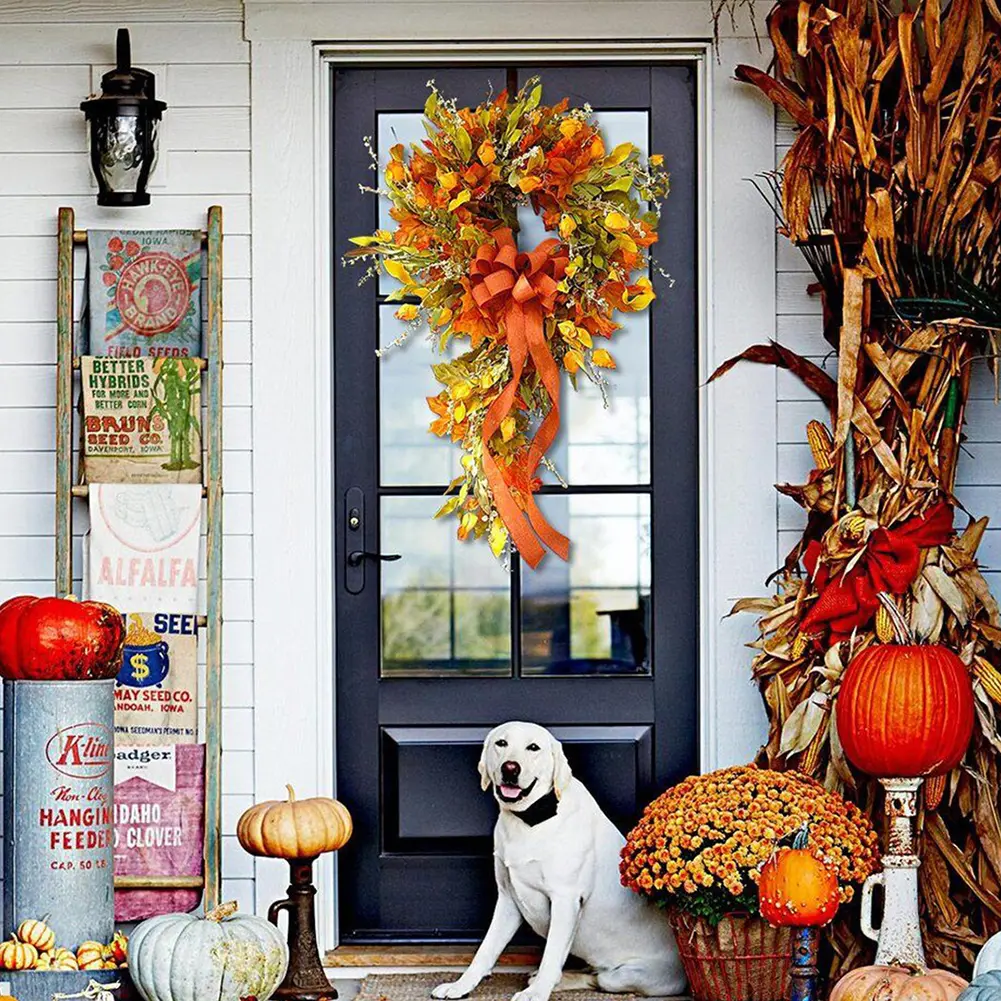 Thanksgiving Doorplate Garland Party Supplies Maple Leaf Farmhouse Wreath Scene Layout Perfect Ornament for Wedding Stage Office