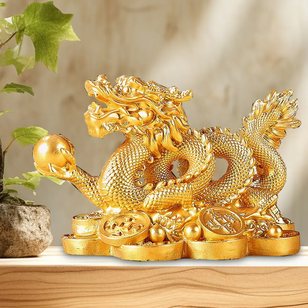 Chinese Auspicious Money Dragon Statuette Resin Sculpture Feng Shui Decoration Home Living Room Bedroom Office Desktop Figurines