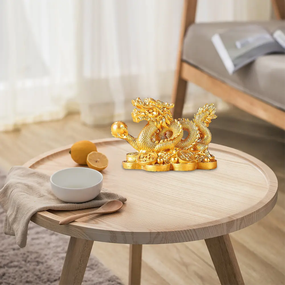 Chinese Auspicious Money Dragon Statuette Resin Sculpture Feng Shui Decoration Home Living Room Bedroom Office Desktop Figurines