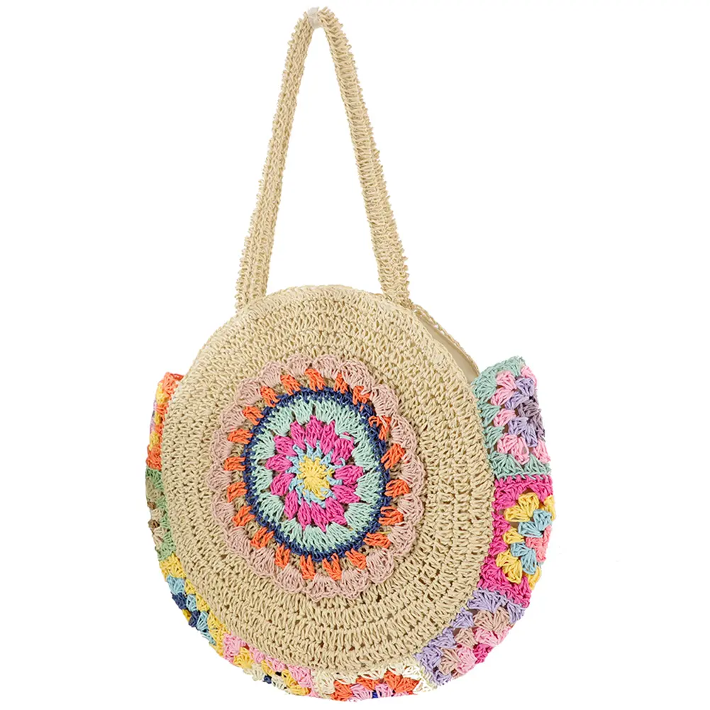 Women Fashion Woven Handbag Large Capacity Straw Woven Tote Bag Vacation Shoulder Bag Ethnic Style Stylish Handbag