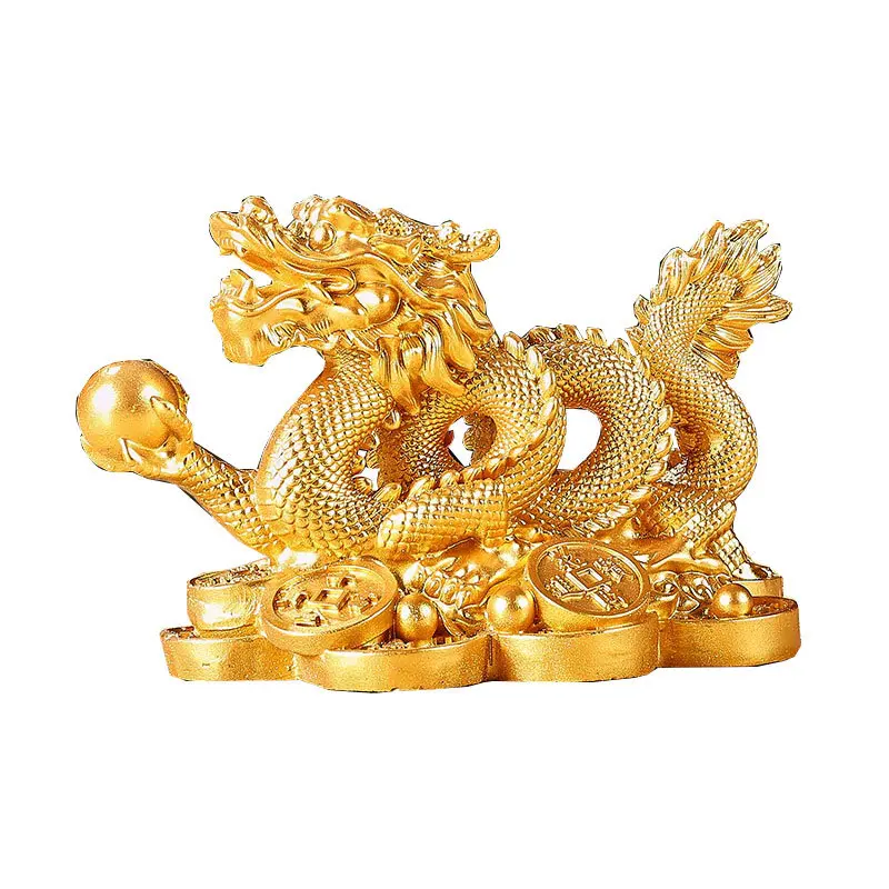 Chinese Auspicious Money Dragon Statuette Resin Sculpture Feng Shui Decoration Home Living Room Bedroom Office Desktop Figurines