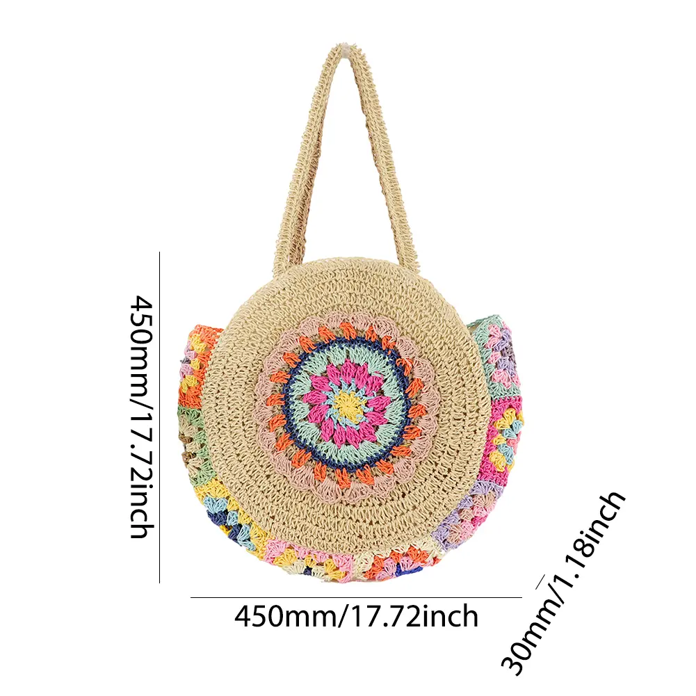 Women Fashion Woven Handbag Large Capacity Straw Woven Tote Bag Vacation Shoulder Bag Ethnic Style Stylish Handbag