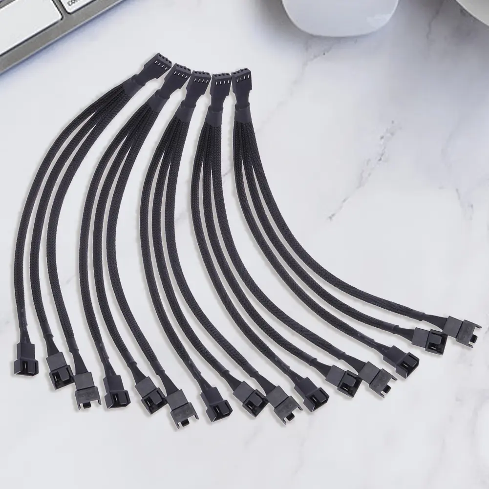 4 pin PWM Fan Cable 1 to 3 ways  Splitter Black Sleeved Extension Cable