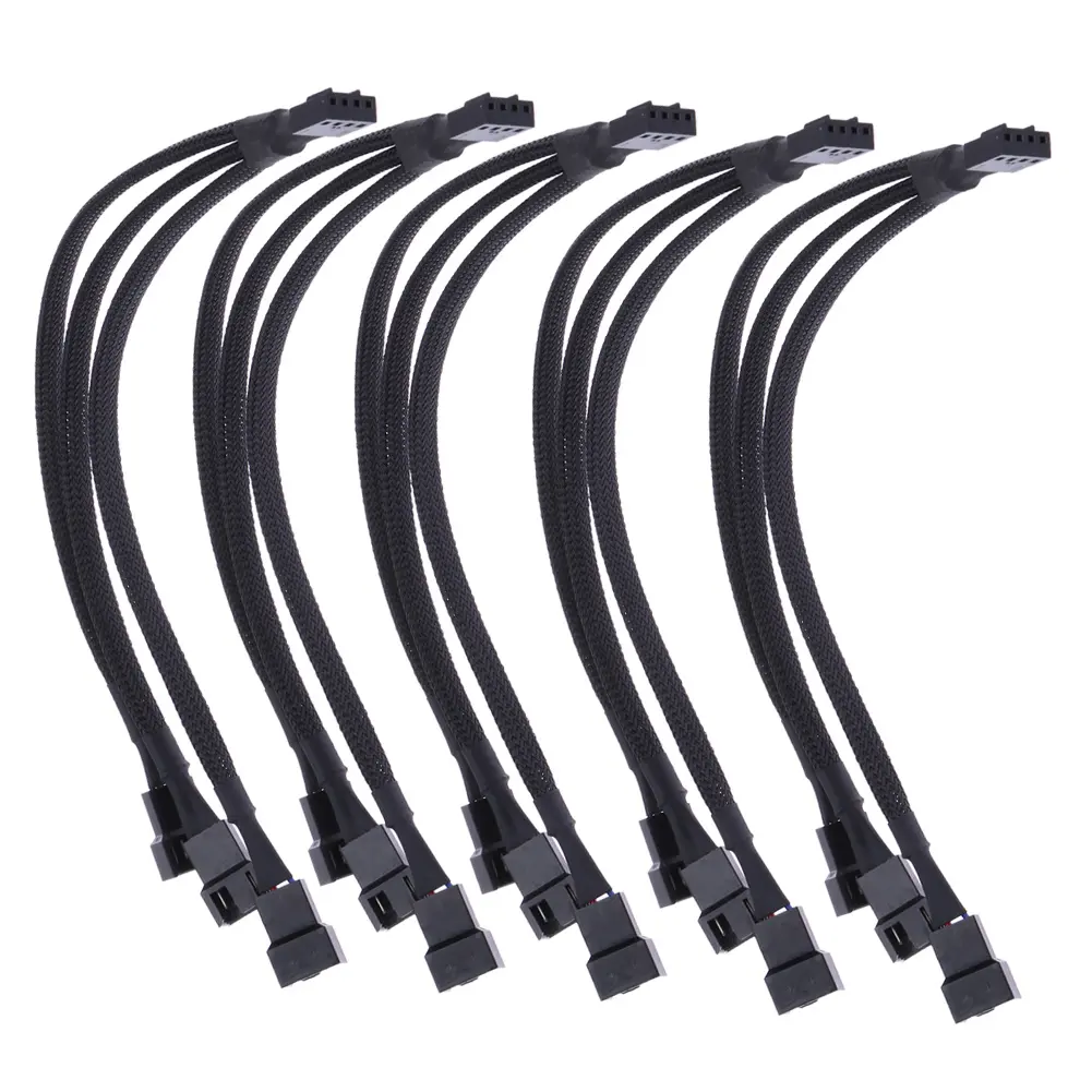 4 pin PWM Fan Cable 1 to 3 ways  Splitter Black Sleeved Extension Cable