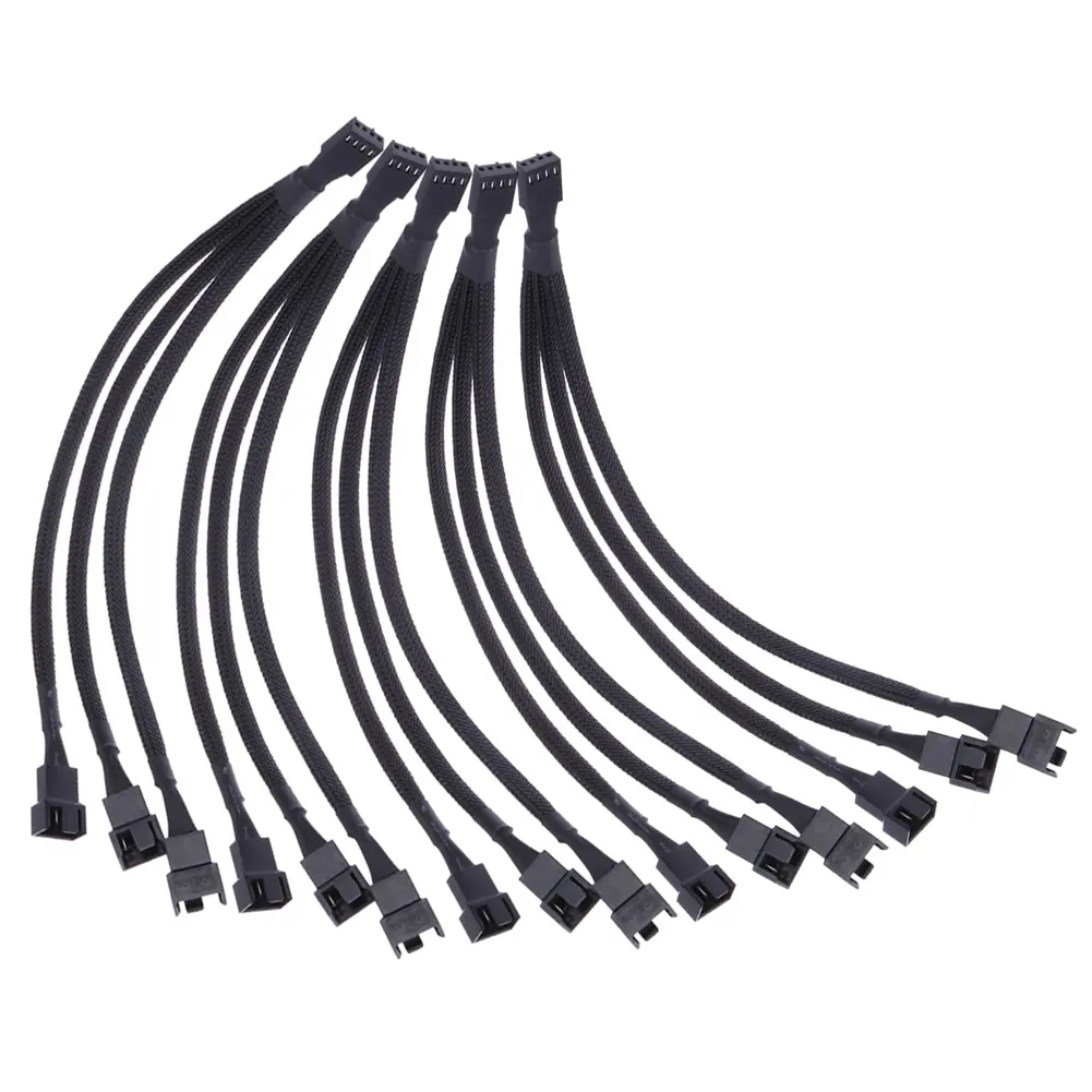 4 pin PWM Fan Cable 1 to 3 ways  Splitter Black Sleeved Extension Cable