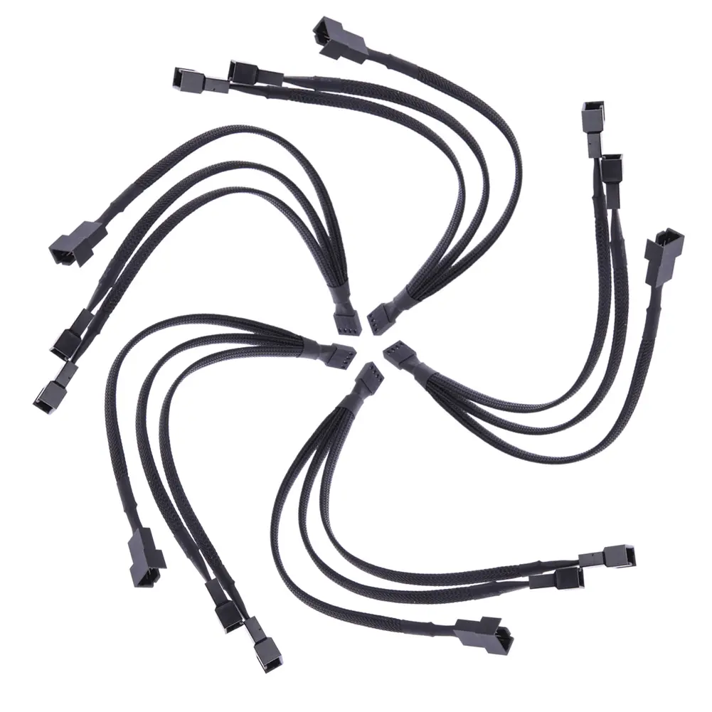 4 pin PWM Fan Cable 1 to 3 ways  Splitter Black Sleeved Extension Cable