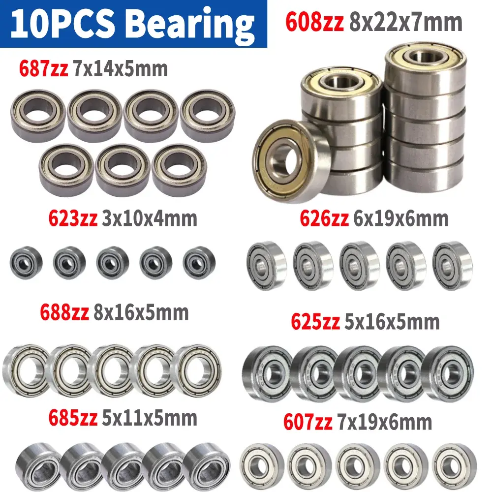 10pcs Ball Bearings 608zz 687zz 623zz 626zz 688zz 625zz 685zz 607zz Miniature Bearings Electrical Motor Pulley Wheel Ball Bearin