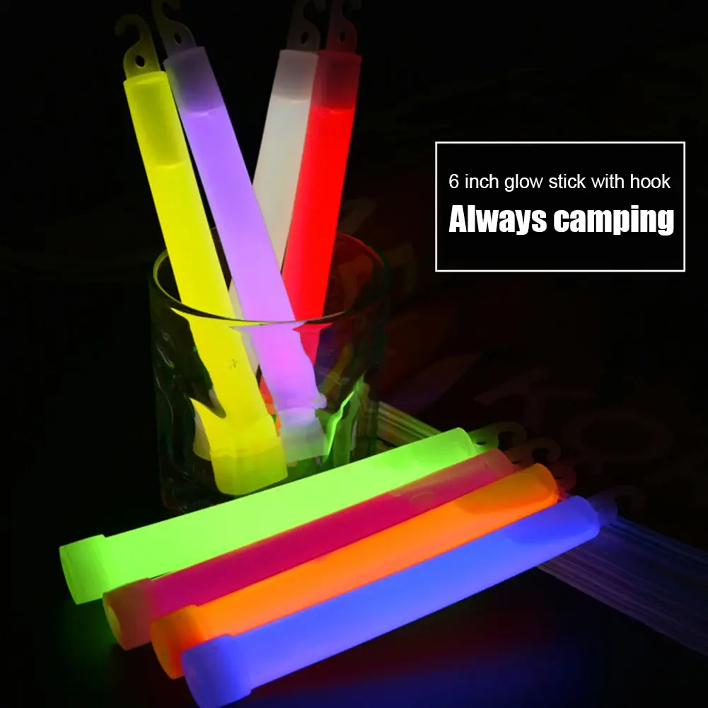5/10PCS 6 inch Glow Stick with Hook Waterproof Fluorescence Light for Hiking Camping Outdoor Emergency Concert Party Light Stick