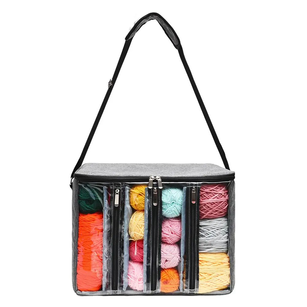 Knitting Needles Yarn Bag Portable Clear Visible 600D Oxford Thread Yarn Bag Telescopic Strap Lightweight for Sewing Accessories