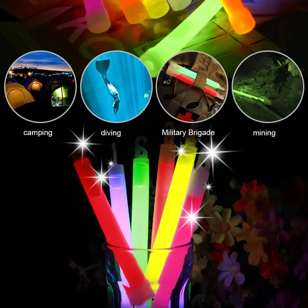 5/10PCS 6 inch Glow Stick with Hook Waterproof Fluorescence Light for Hiking Camping Outdoor Emergency Concert Party Light Stick