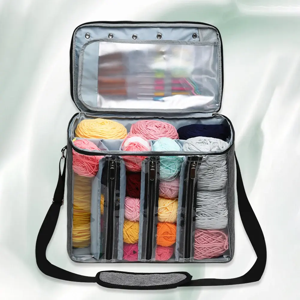 Knitting Needles Yarn Bag Portable Clear Visible 600D Oxford Thread Yarn Bag Telescopic Strap Lightweight for Sewing Accessories