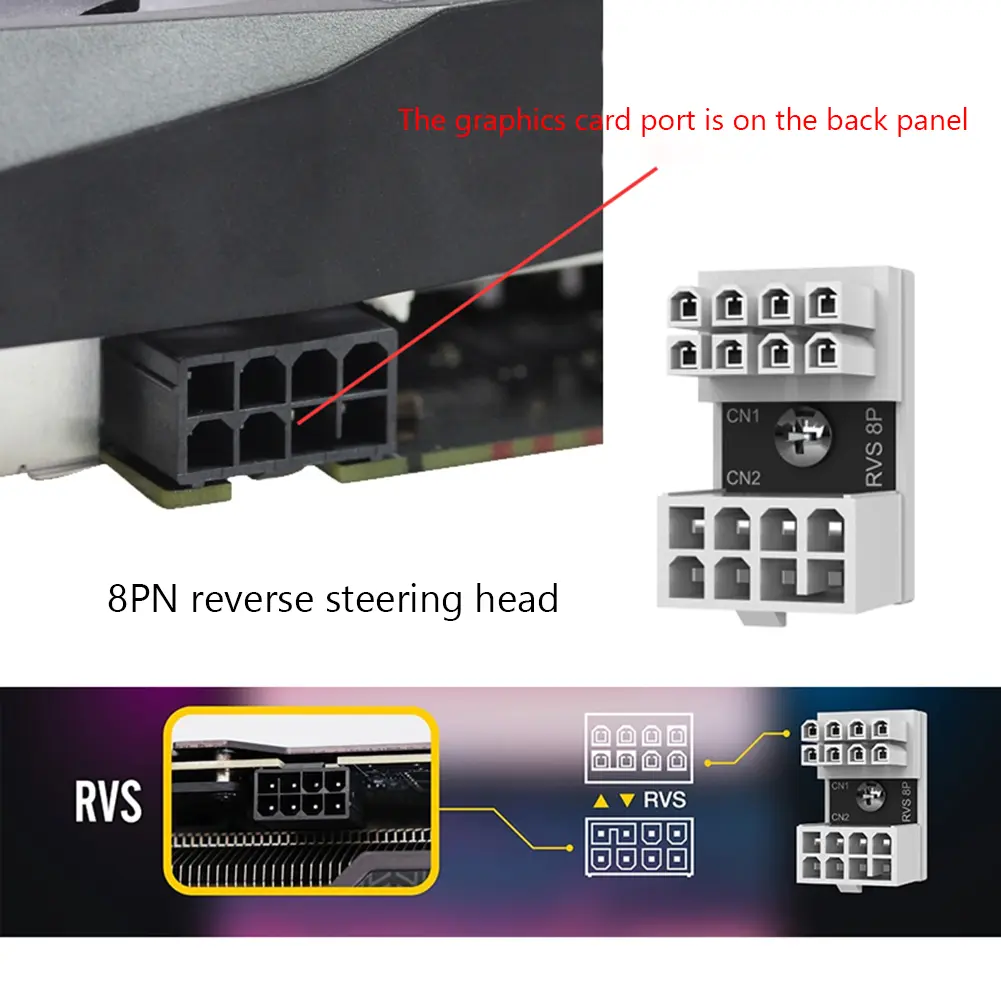 180 Degree 8 Pin Female To 8 Pin Male Adapter Desktop Computer U Shaped Angled Power Adaptor DIY Accessories for Graphics Card