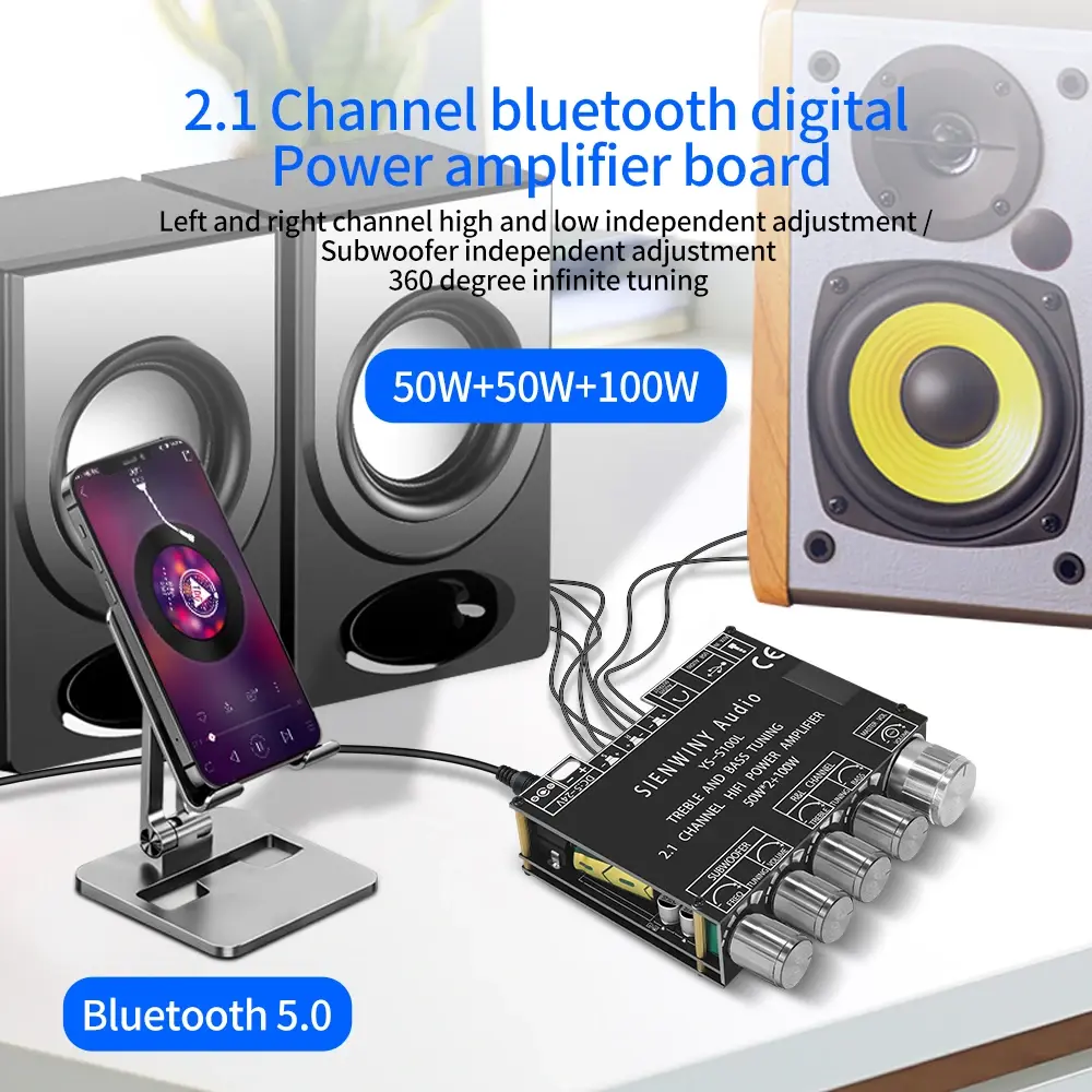 YS-S100L 50W*2+100W 2.1 Subwoofer Amplifier Board 3 Channel CS8673E Bluetooth 5.1 DIY Home Audio Stereo Subwoofer Amplifier Boar