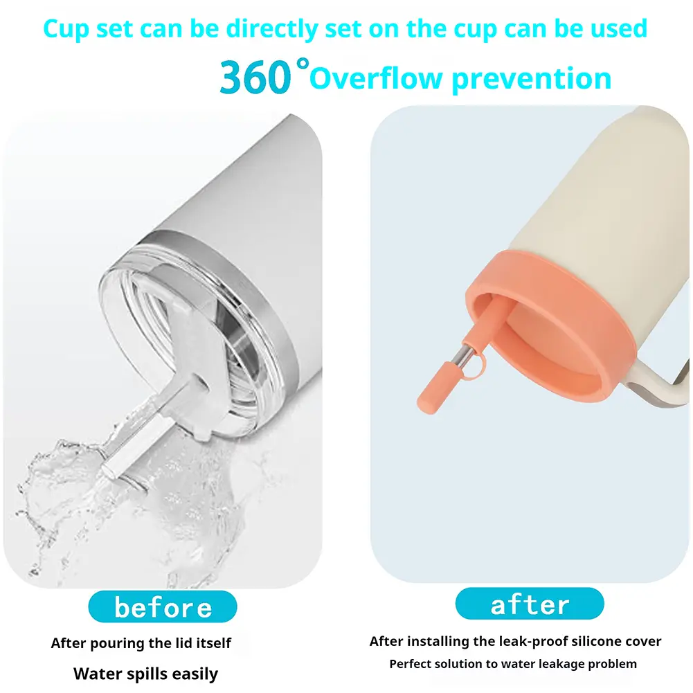 Silicone Leak Proof Cup Lid Straw Cap Reusable Spill Stopper Anti-Overflow Lid for Stanley 40oz Tumbler