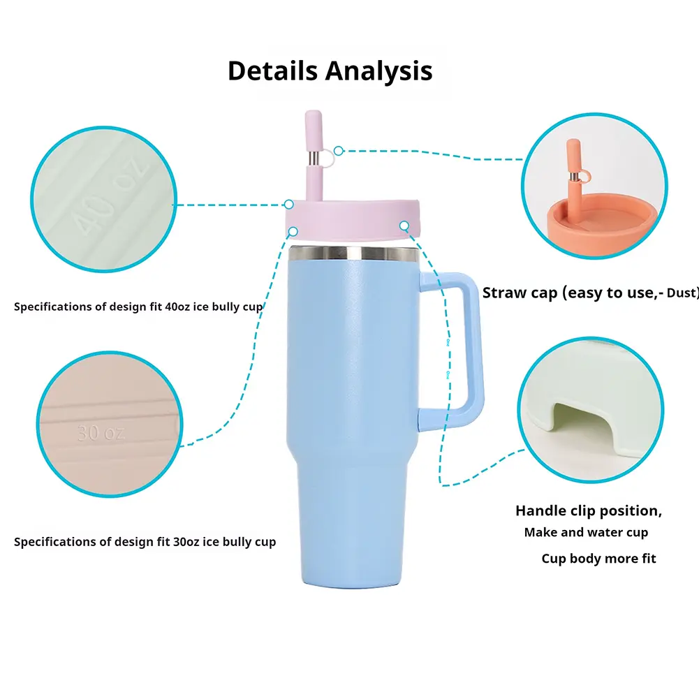 Silicone Leak Proof Cup Lid Straw Cap Reusable Spill Stopper Anti-Overflow Lid for Stanley 40oz Tumbler