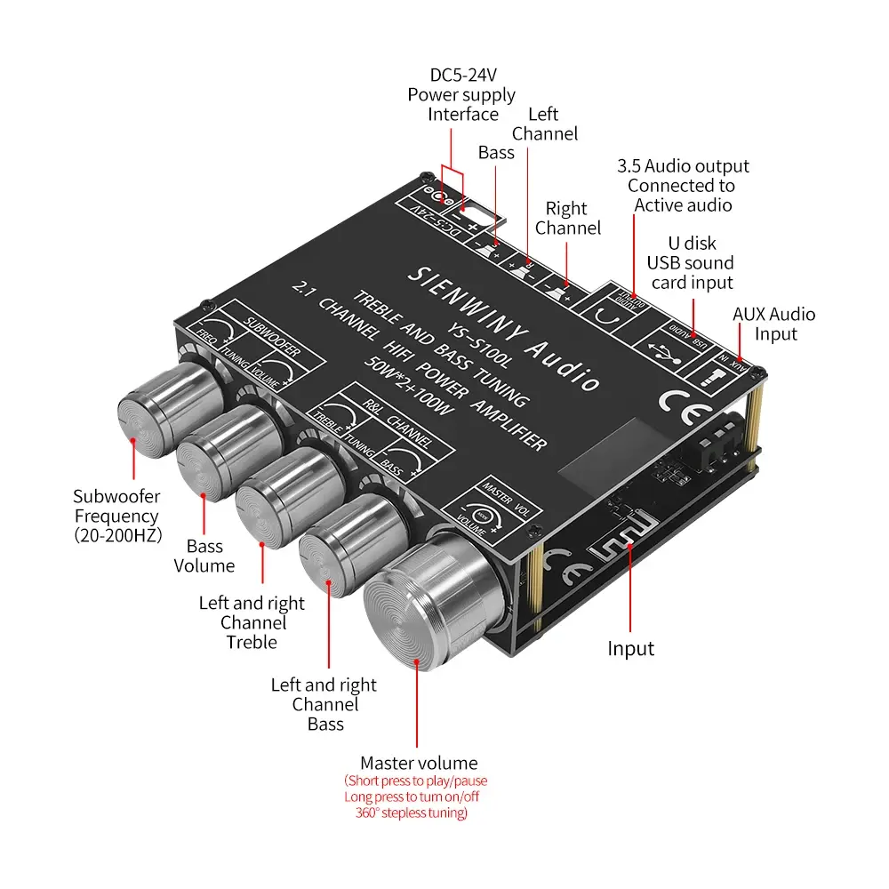 YS-S100L 50W*2+100W 2.1 Subwoofer Amplifier Board 3 Channel CS8673E Bluetooth 5.1 DIY Home Audio Stereo Subwoofer Amplifier Boar